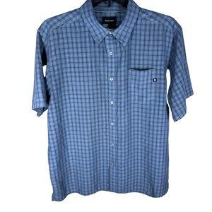 Marmot For Life Mens Sz XL Blue Plaid Short Sleeve Shirt